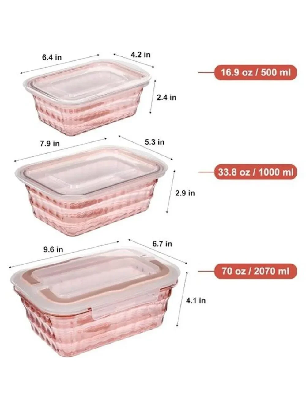 Food Storage Containers Set of 3 Meal Prep Salad Bowls BPA Free Pink To Go